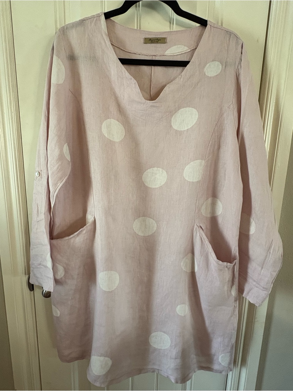 Light Pink Polka Dot Linen Dress made in Italy